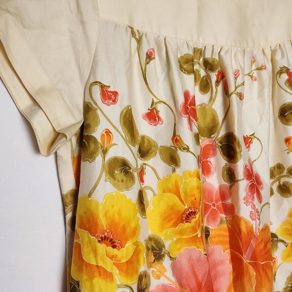 Jill Stuart Yellow Hibiscus Floral Hawaiian Swing Dress Pockets Large Vintage - Picture 10 of 13